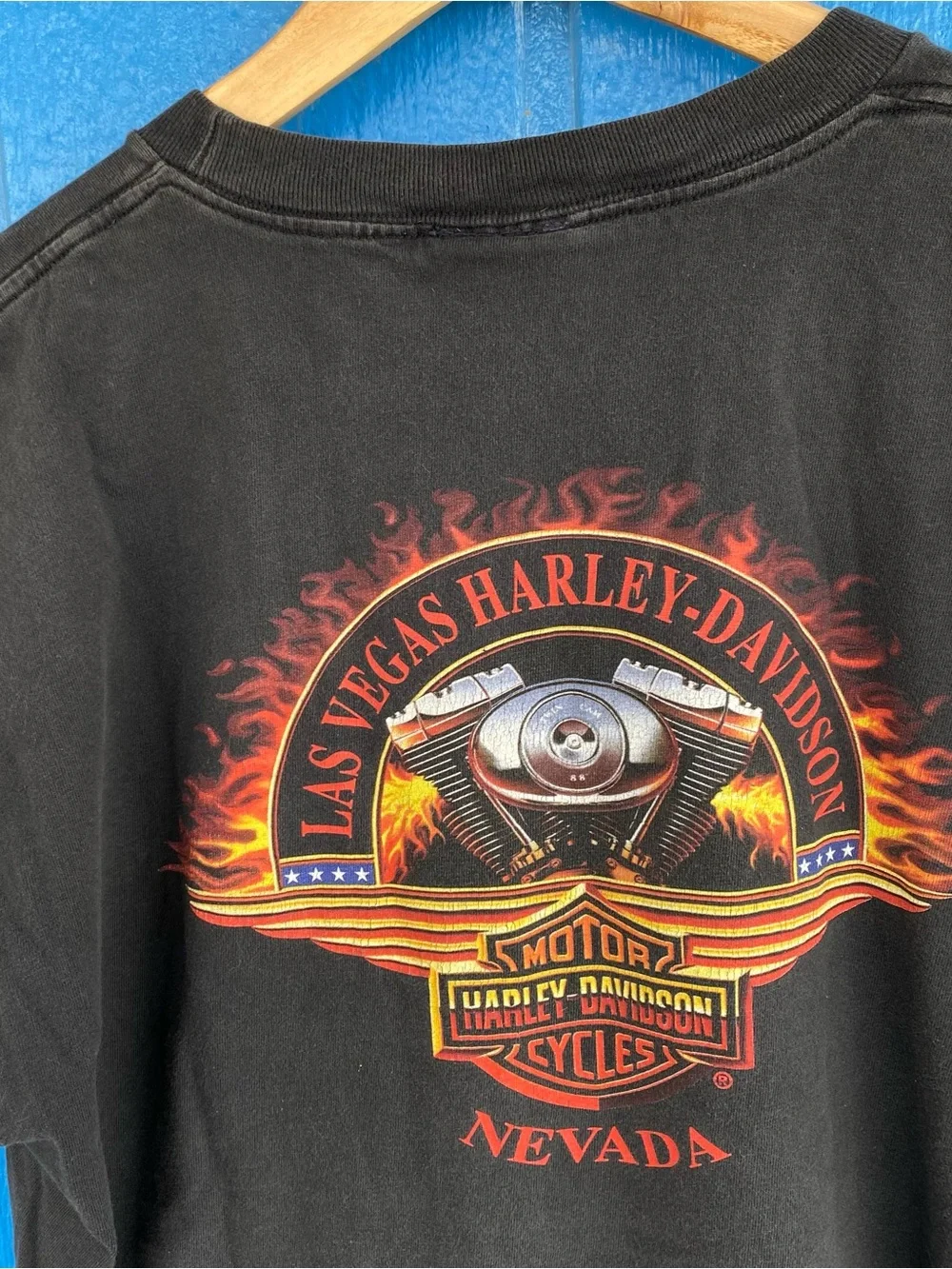 Vintage Harley Davidson Pocket Shirt Las Vegas Flames Motorcycle Biker XL